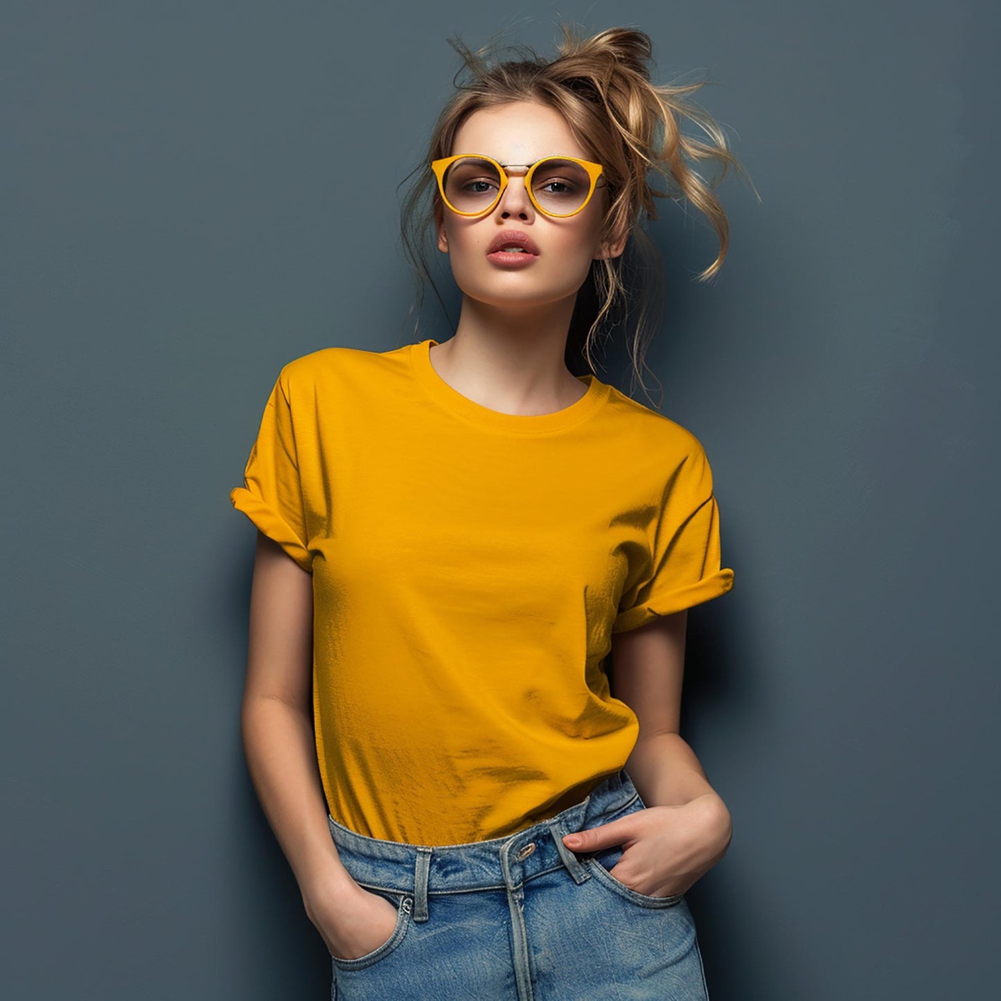 women yellow t-shirt