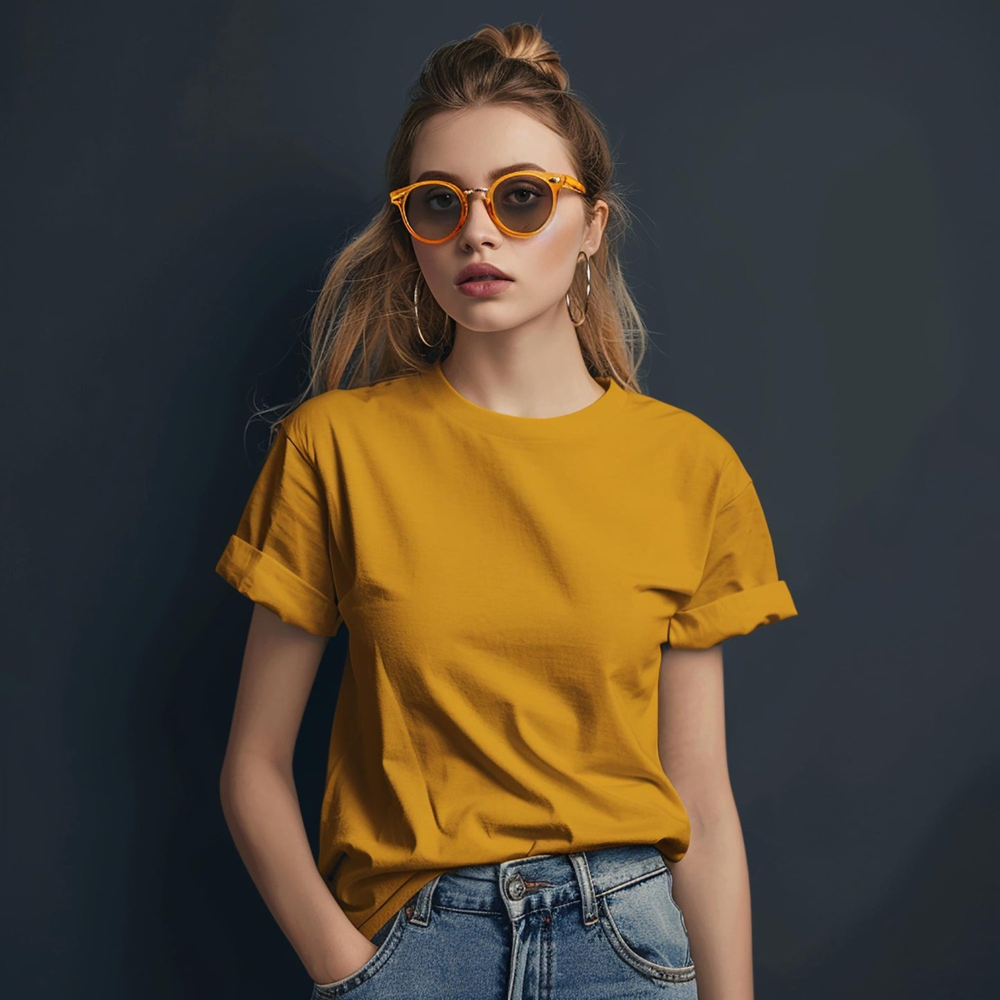 women yellow t-shirt