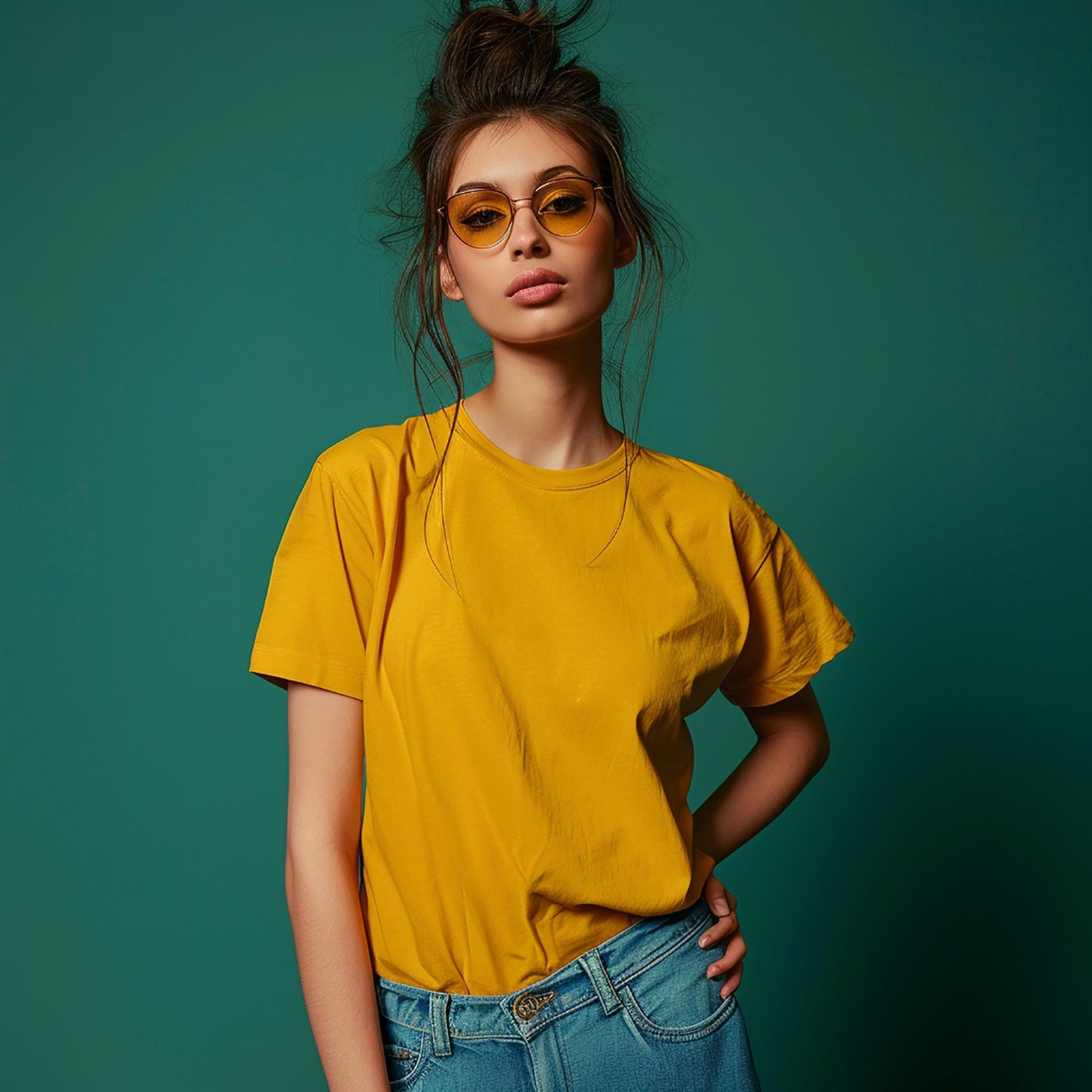 women yellow t-shirt