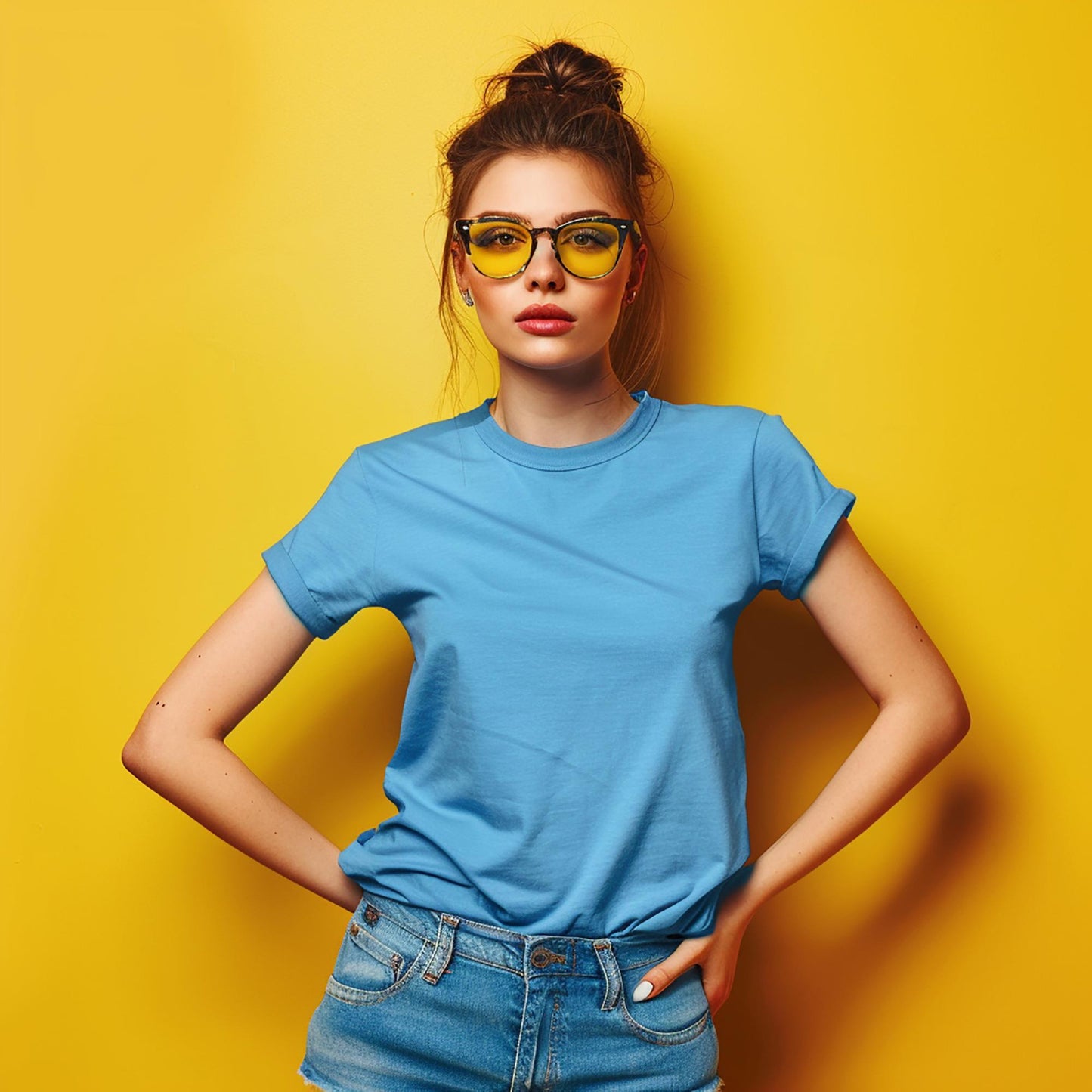 women blue t-shirt